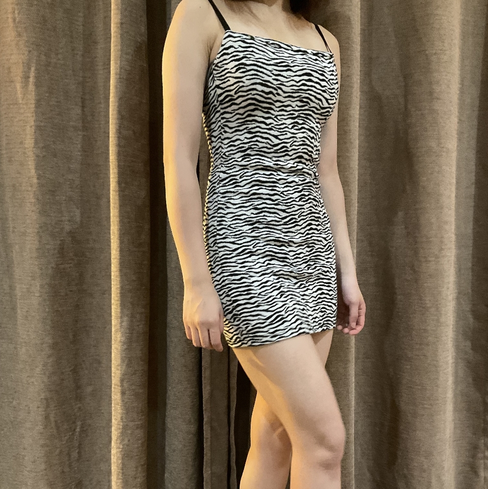 LIPHOP Animal Print Zebra Striped Mini Tub Dress